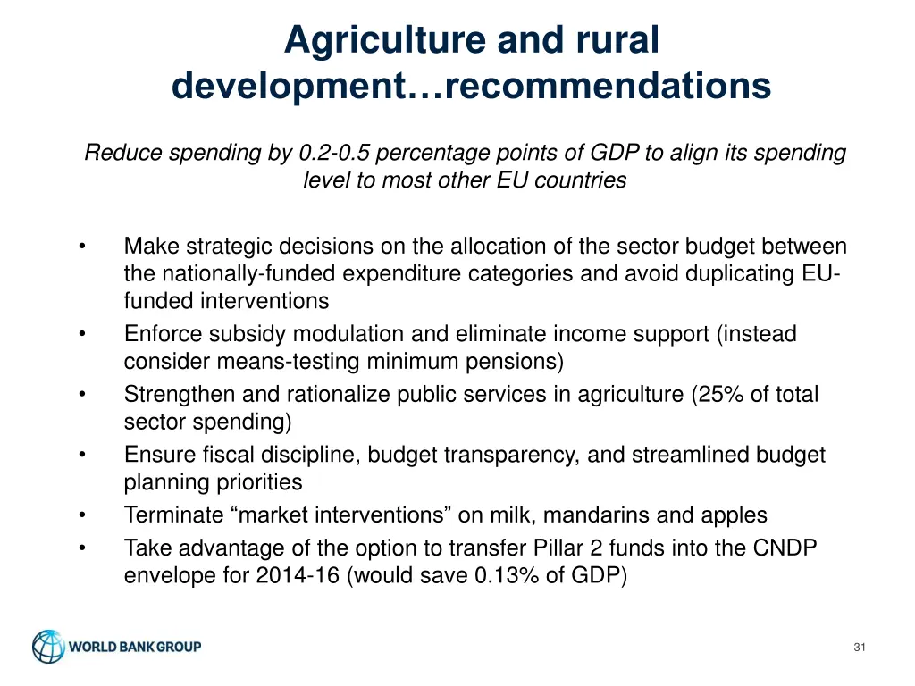 agriculture and rural development recommendations