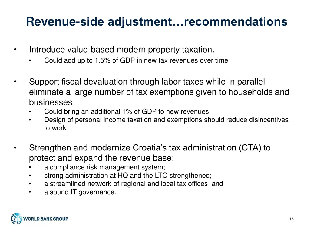 revenue side adjustment recommendations