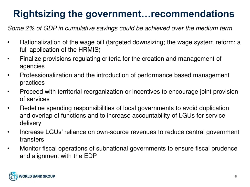 rightsizing the government recommendations