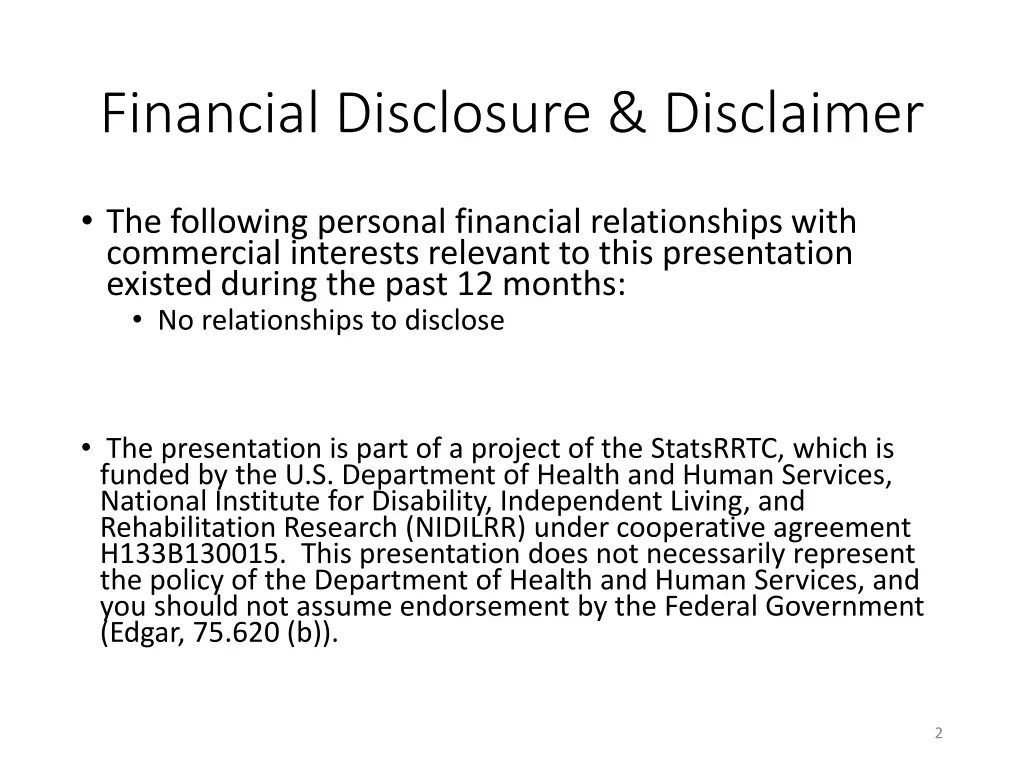 financial disclosure disclaimer