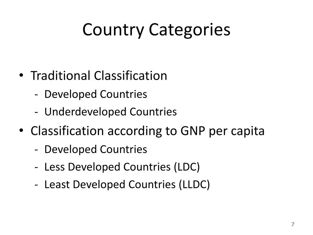 country categories