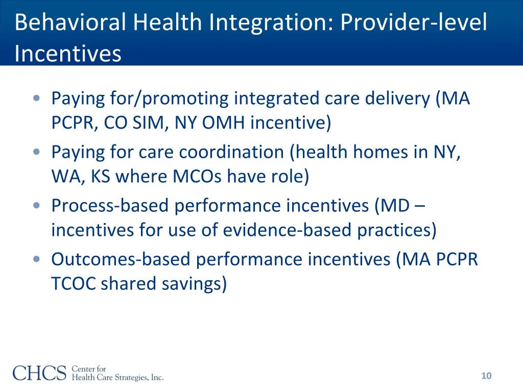 behavioral health integration provider level