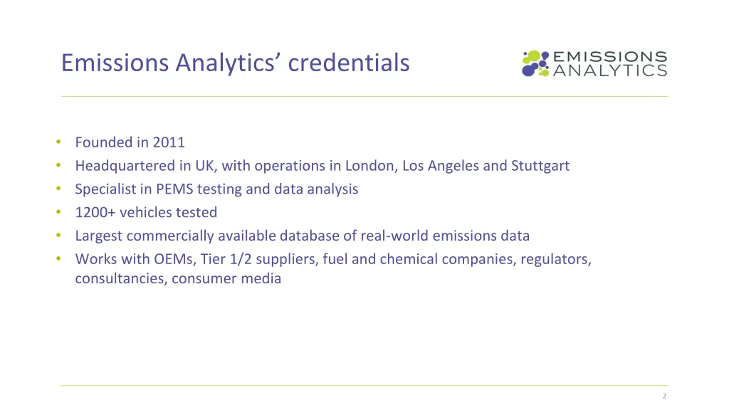 emissions analytics credentials