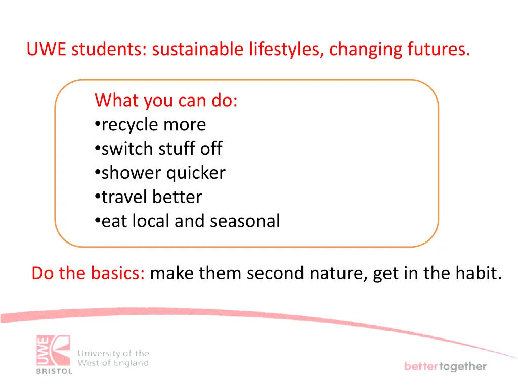 uwe students sustainable lifestyles changing
