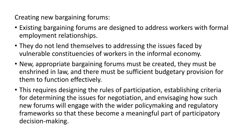 creating new bargaining forums existing