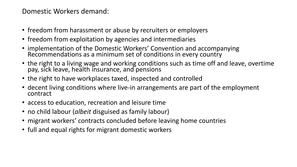 domestic workers demand