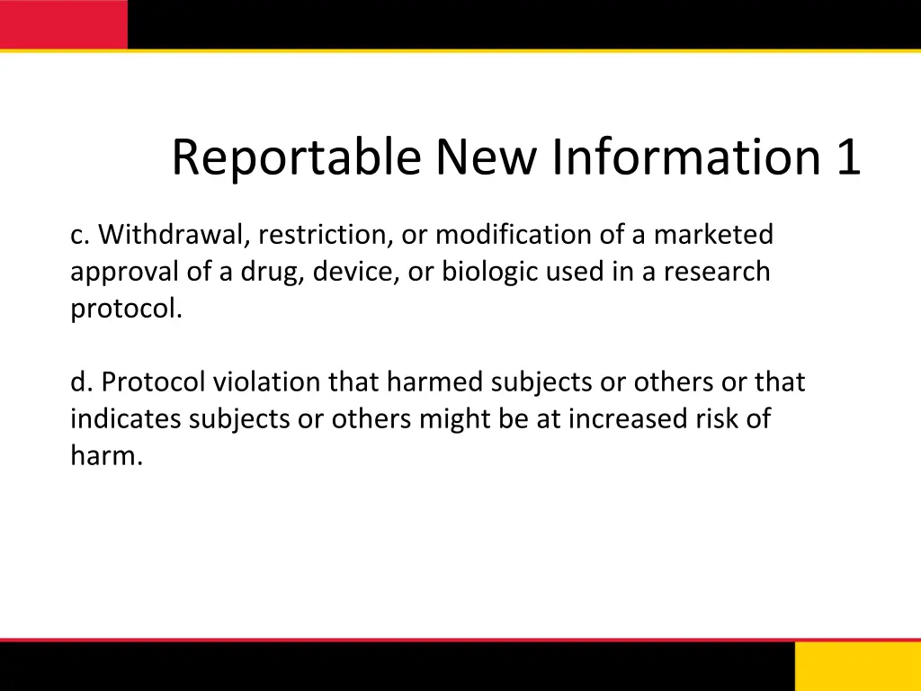 reportable new information 1 1