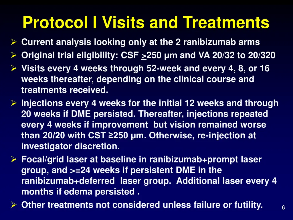 protocol i visits and treatments