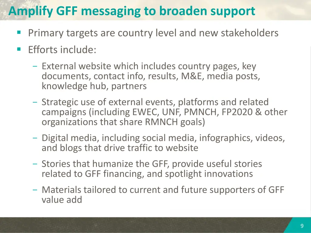 amplify gff messaging to broaden support