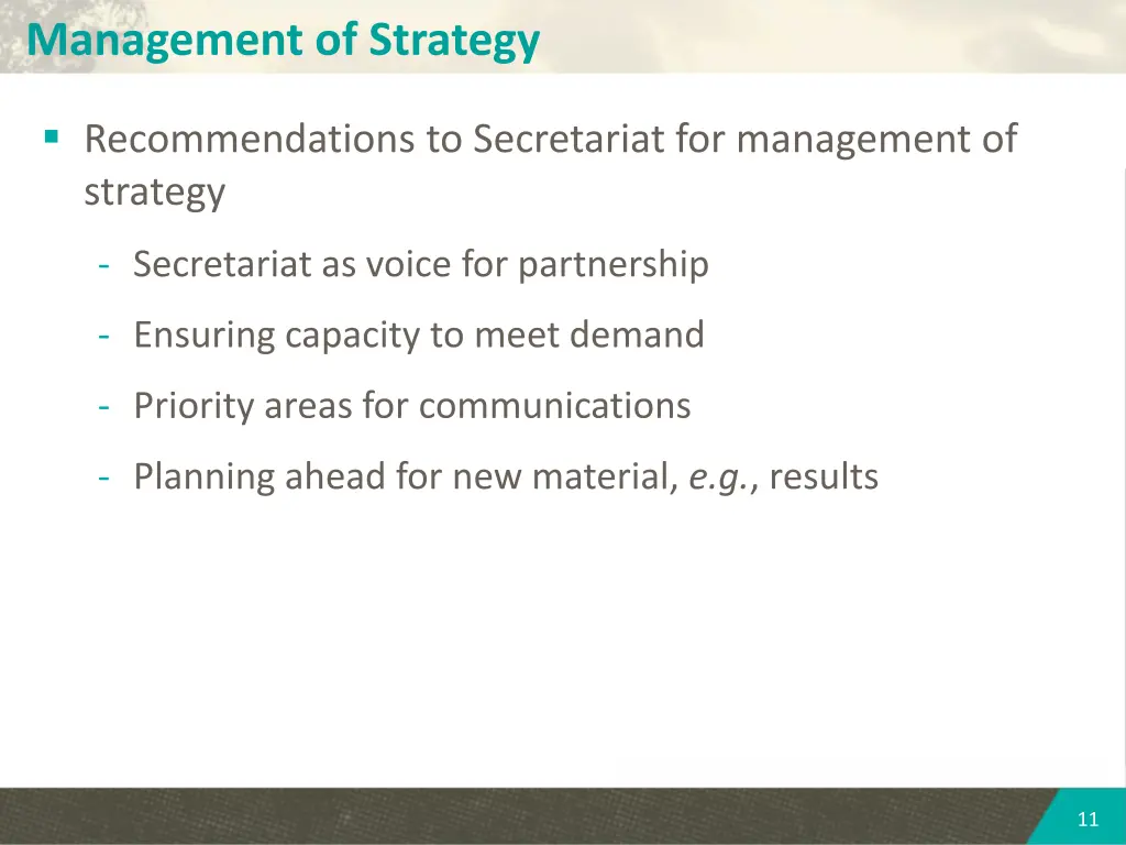 management of strategy