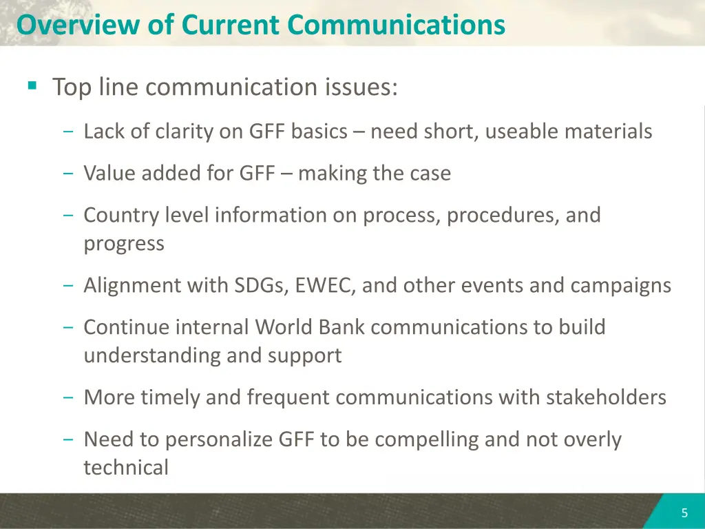 overview of current communications 1
