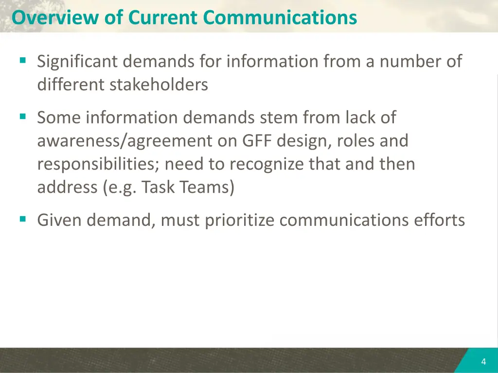 overview of current communications
