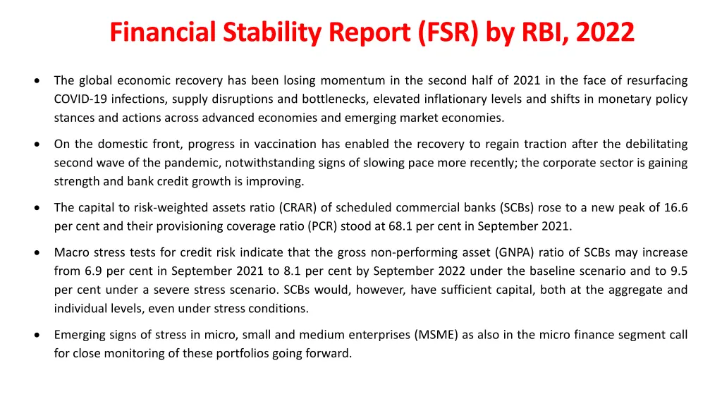 financial stability report fsr by rbi 2022