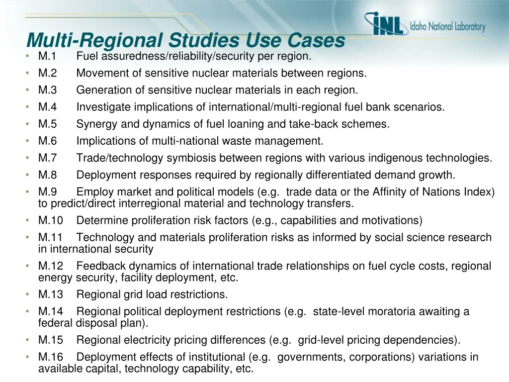 multi regional studies use cases m 1 fuel