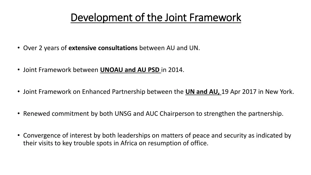 development of the joint framework development