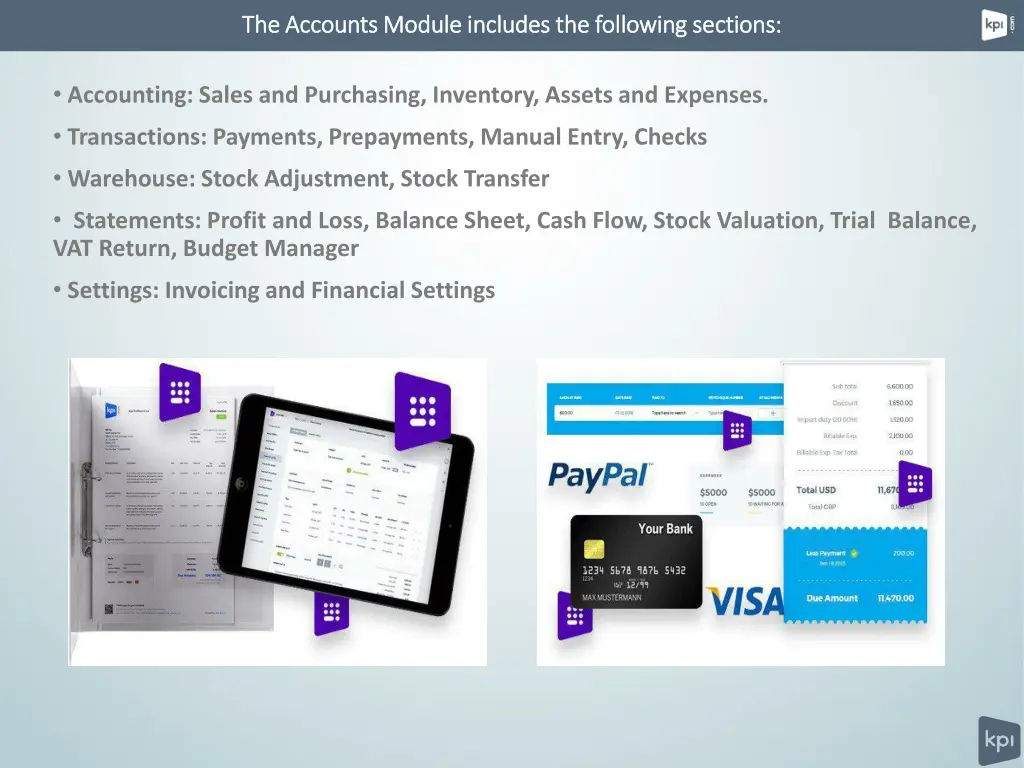 the accounts module includes the following