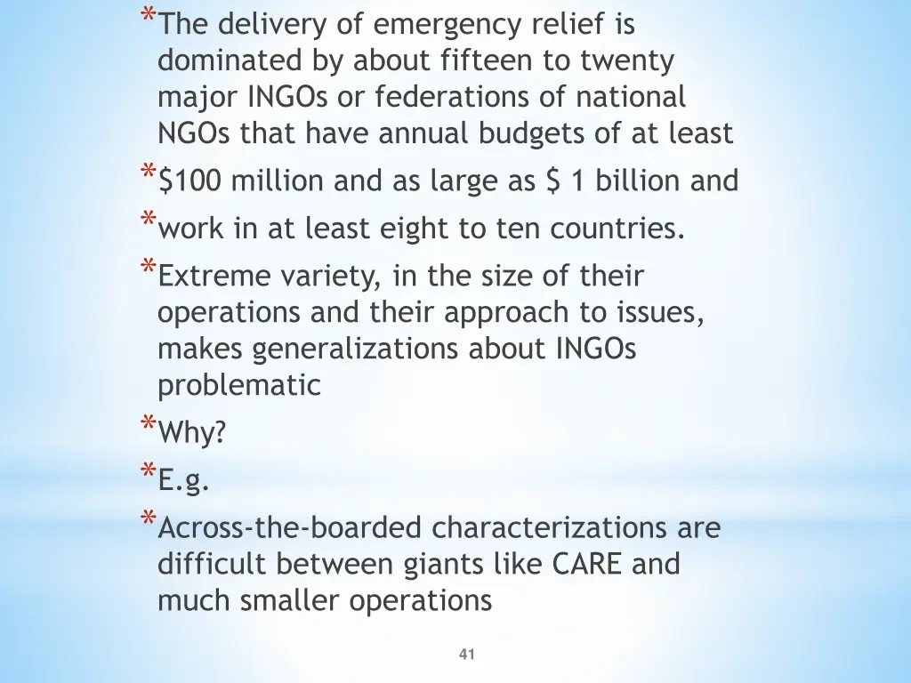the delivery of emergency relief is dominated