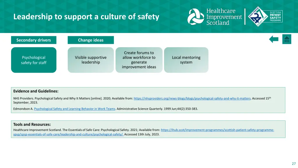 leadership to support a culture of safety