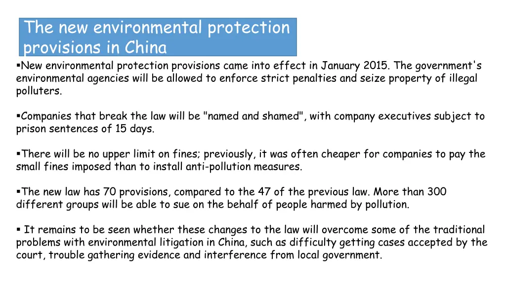 the new environmental protection provisions