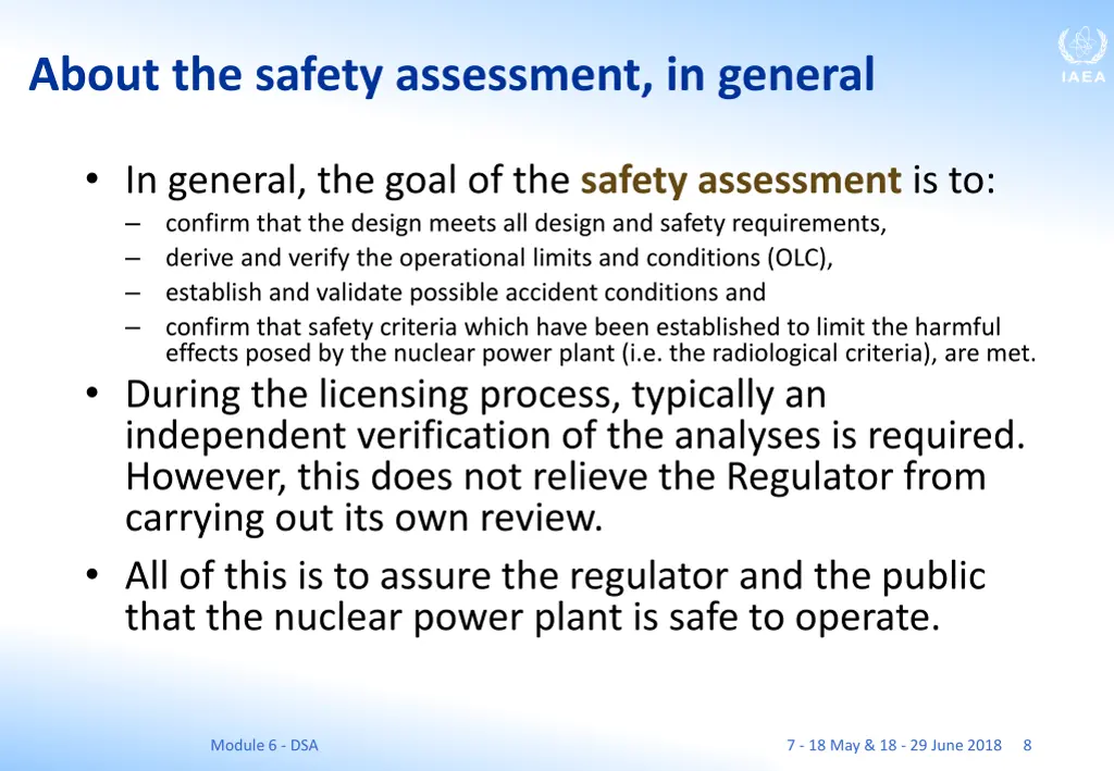 about the safety assessment in general