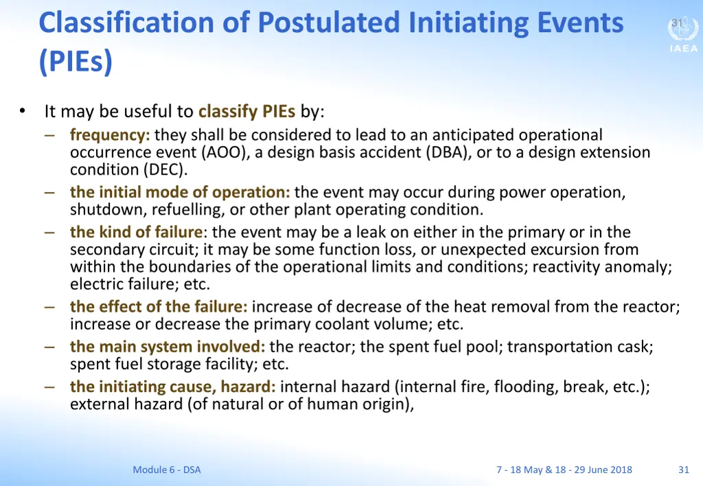 classification of postulated initiating events