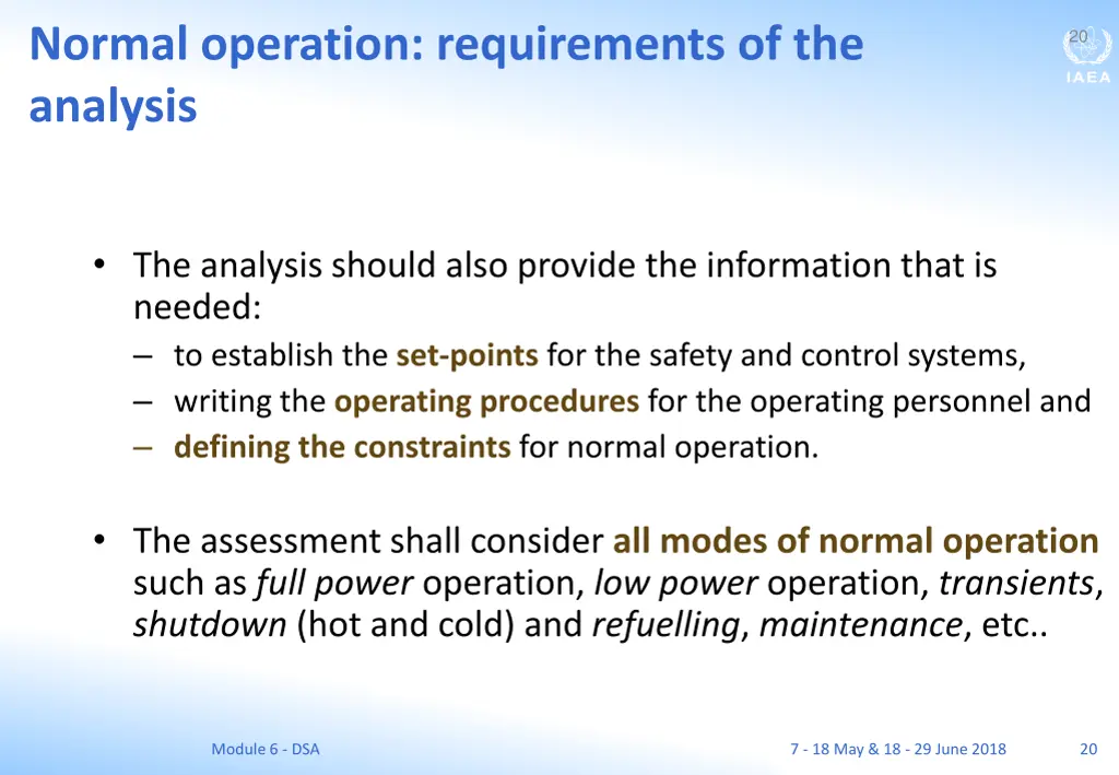 normal operation requirements of the analysis