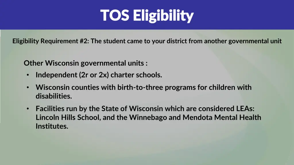tos eligibility tos eligibility 2