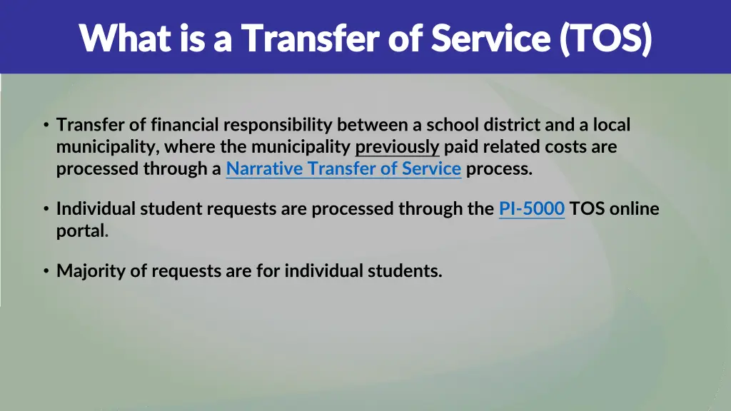 what is a transfer of service tos what 1