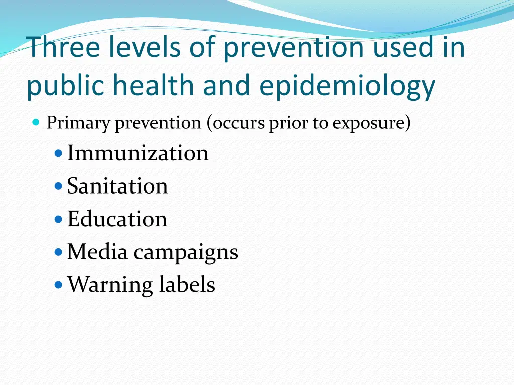 three levels of prevention used in public health