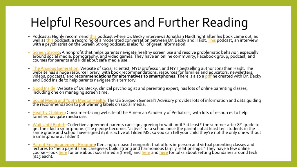 helpful resources and further reading