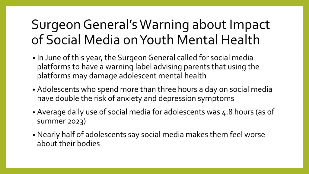 surgeon general s warning about impact of social