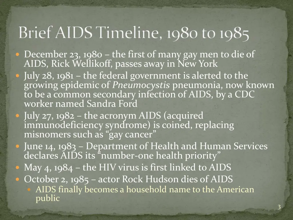 brief aids timeline 1980 to 1985