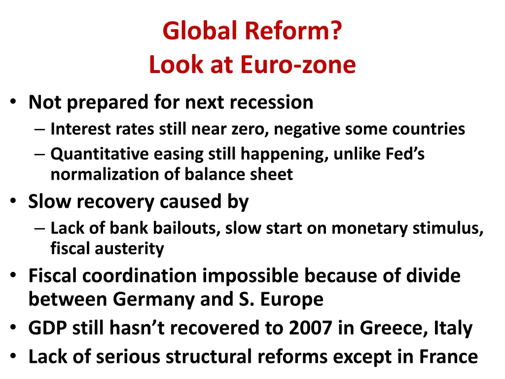 global reform look at euro zone