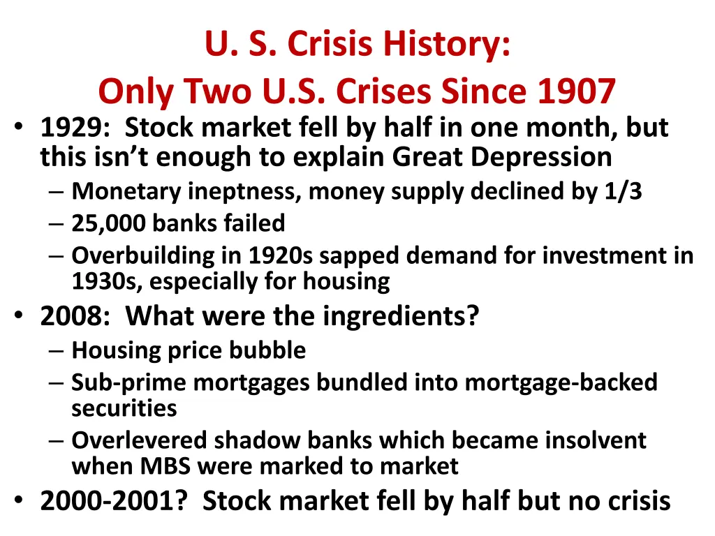 u s crisis history only two u s crises since 1907