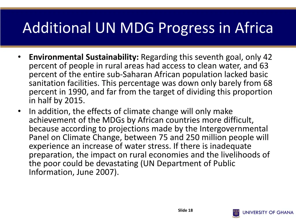 additional un mdg progress in africa