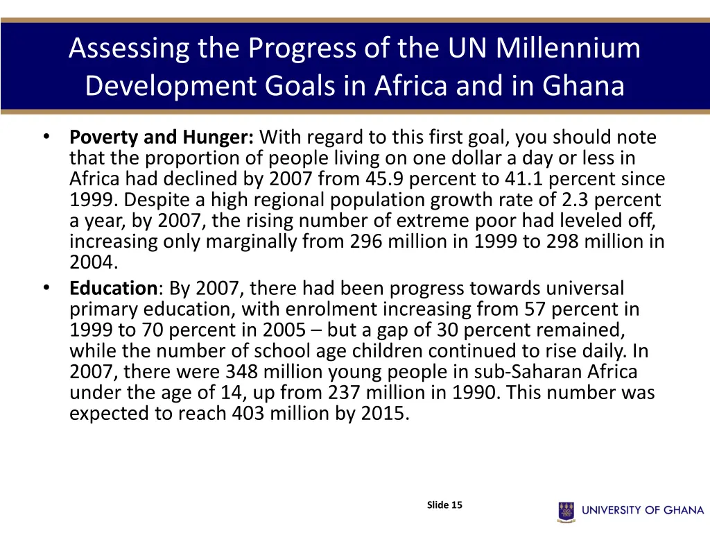 assessing the progress of the un millennium 1