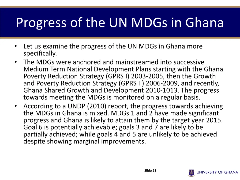 progress of the un mdgs in ghana