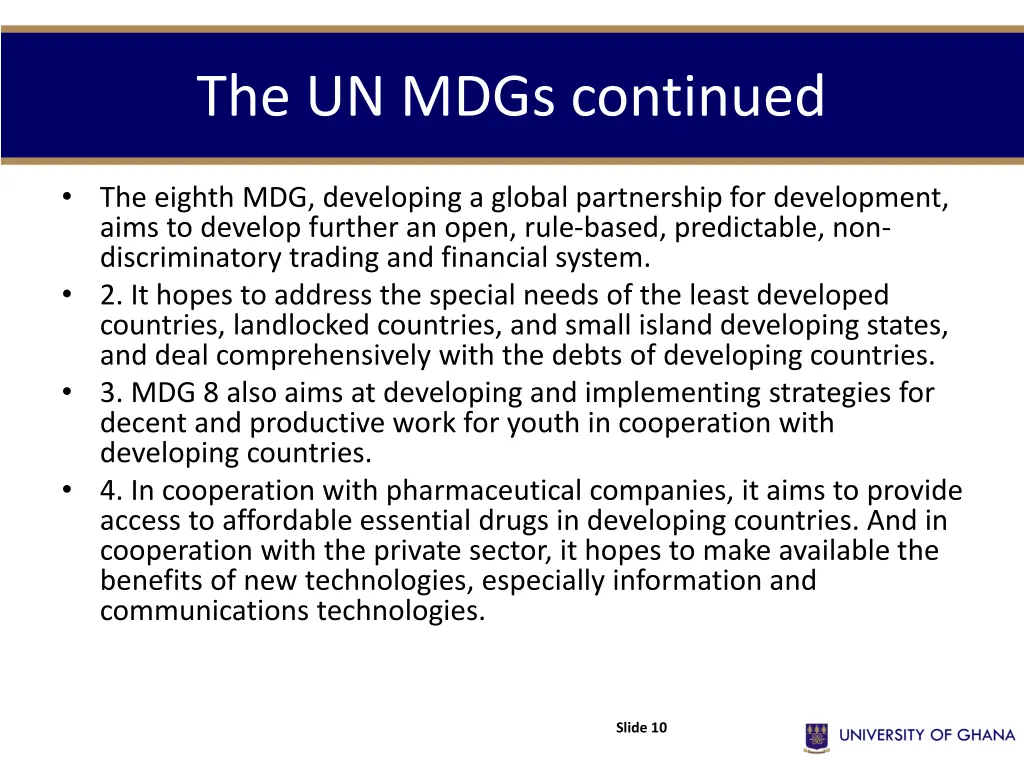 the un mdgs continued