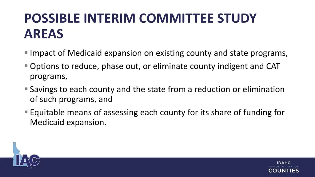 possible interim committee study areas
