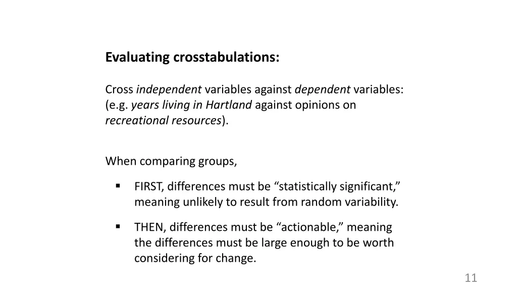 evaluating crosstabulations