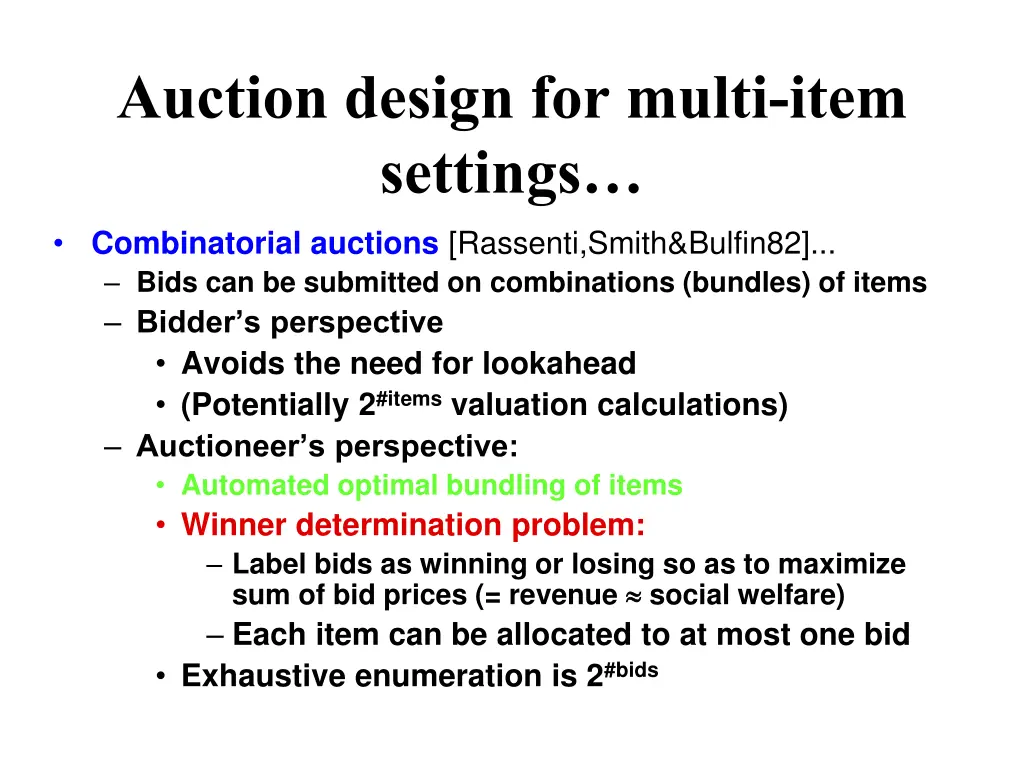 auction design for multi item settings 1