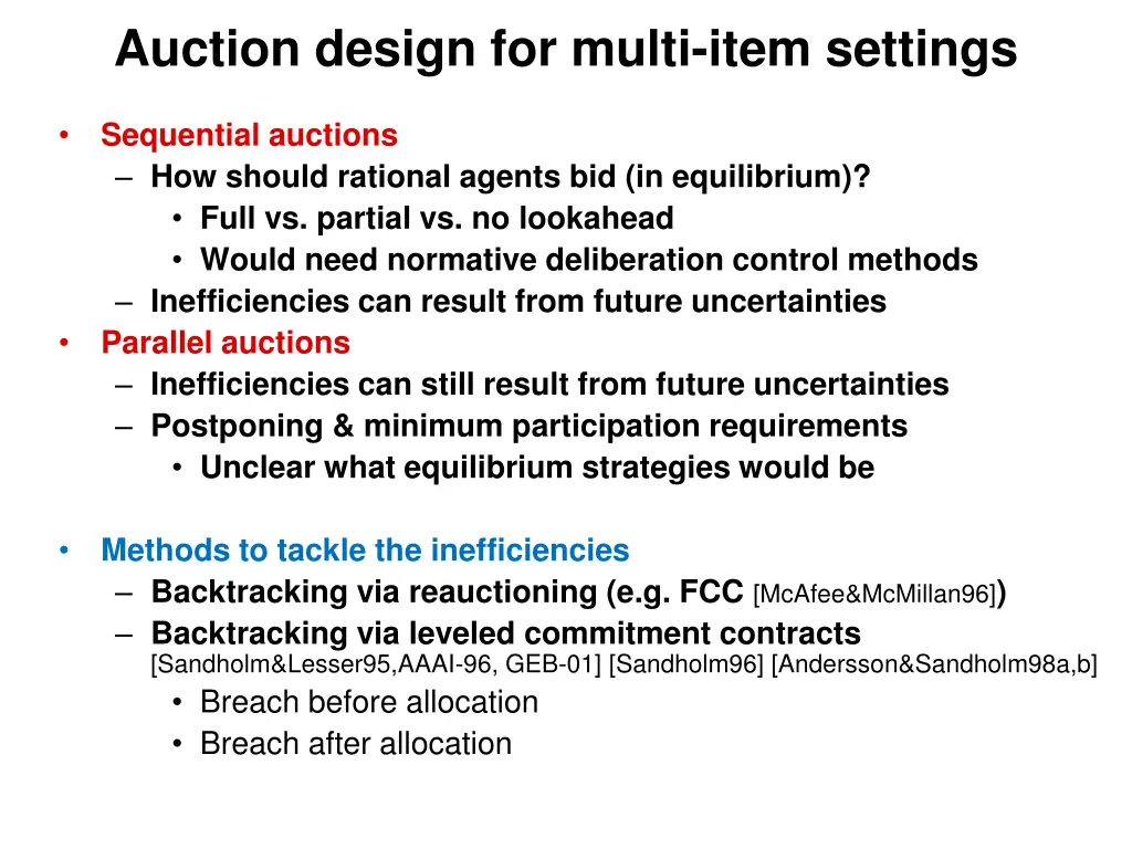 auction design for multi item settings