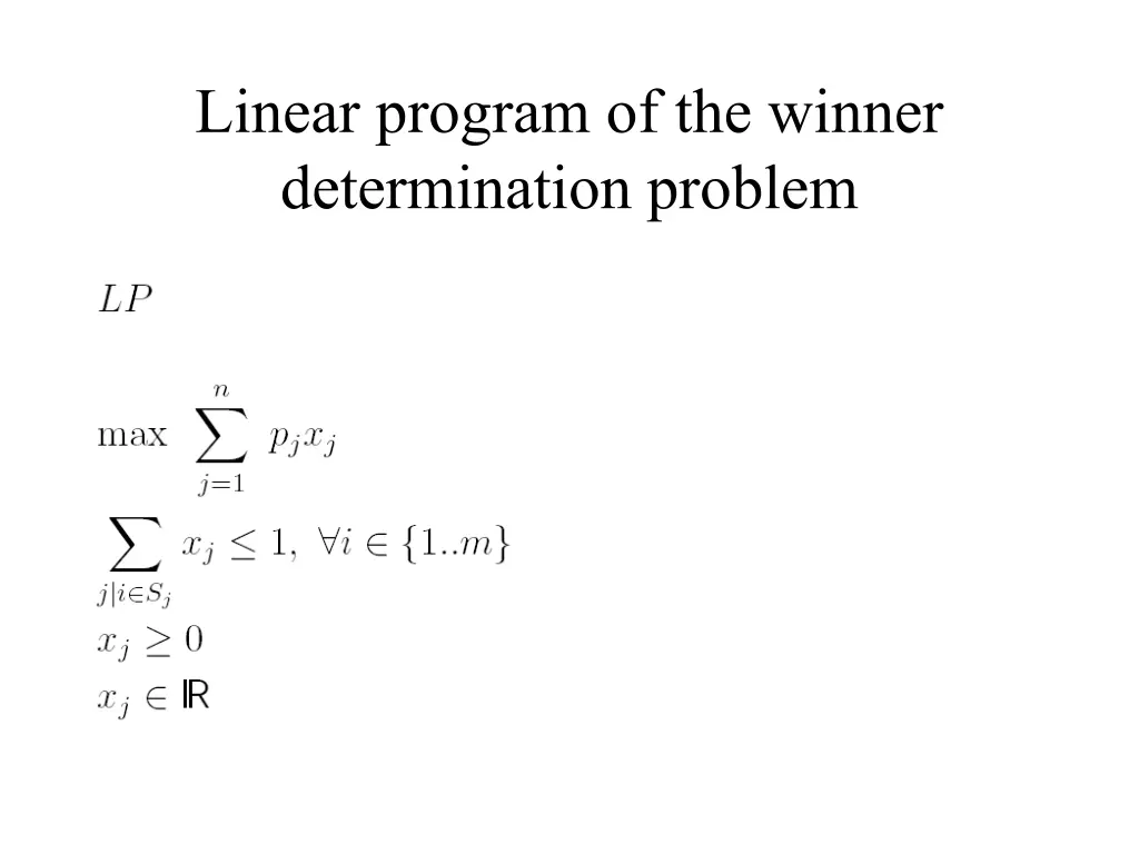 linear program of the winner determination problem