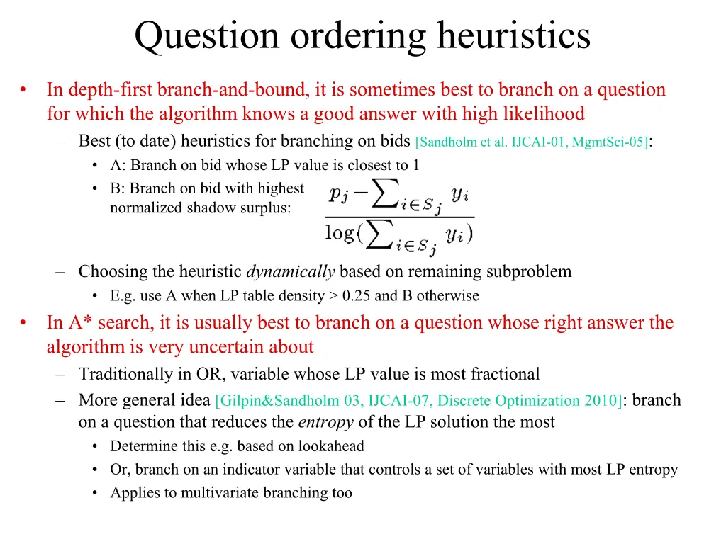 question ordering heuristics
