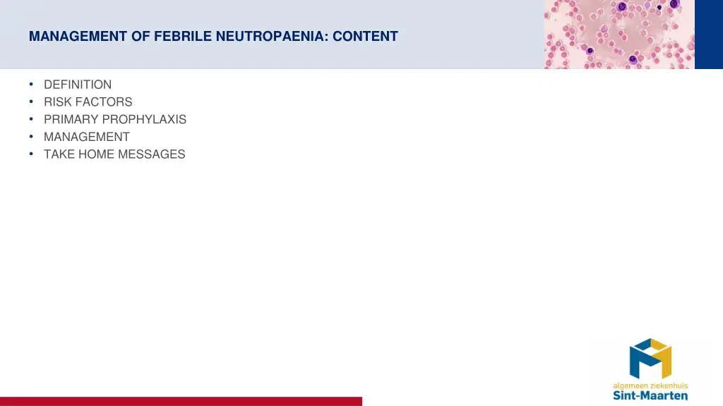 management of febrile neutropaenia content