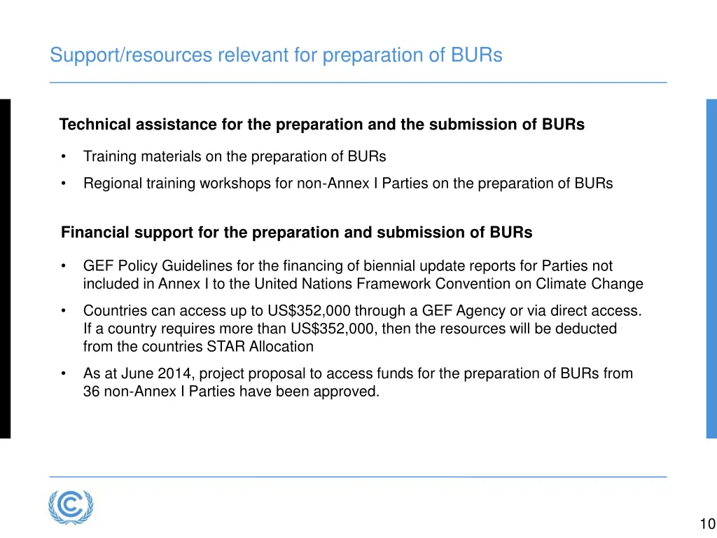 support resources relevant for preparation of burs