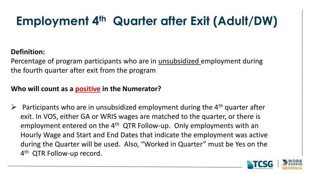 employment 4 th quarter after exit adult dw