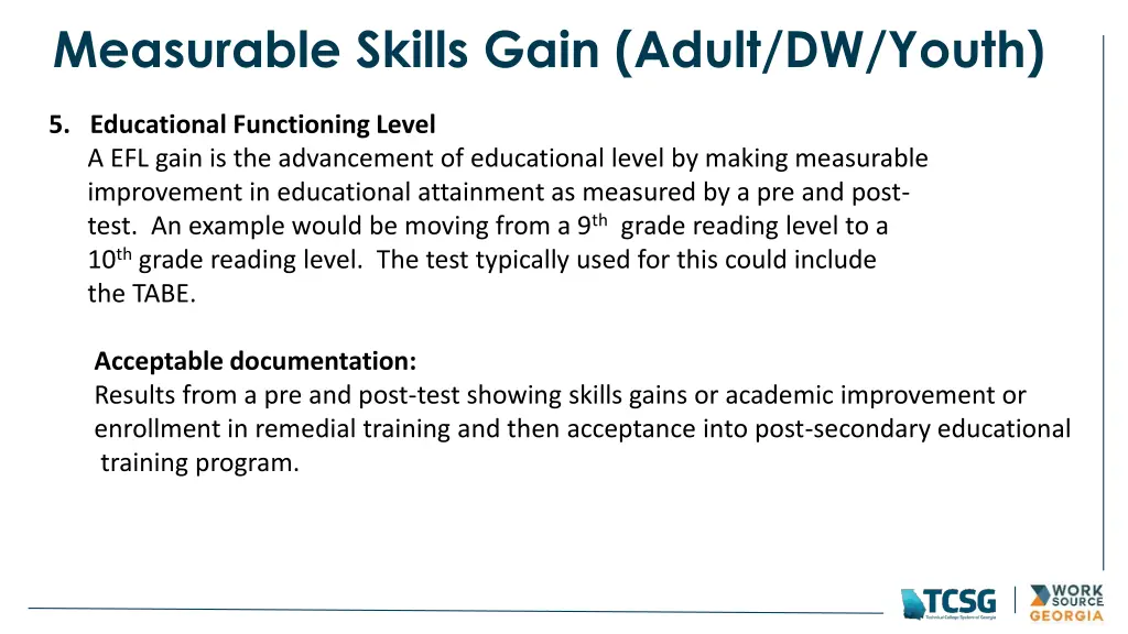 measurable skills gain adult dw youth 7