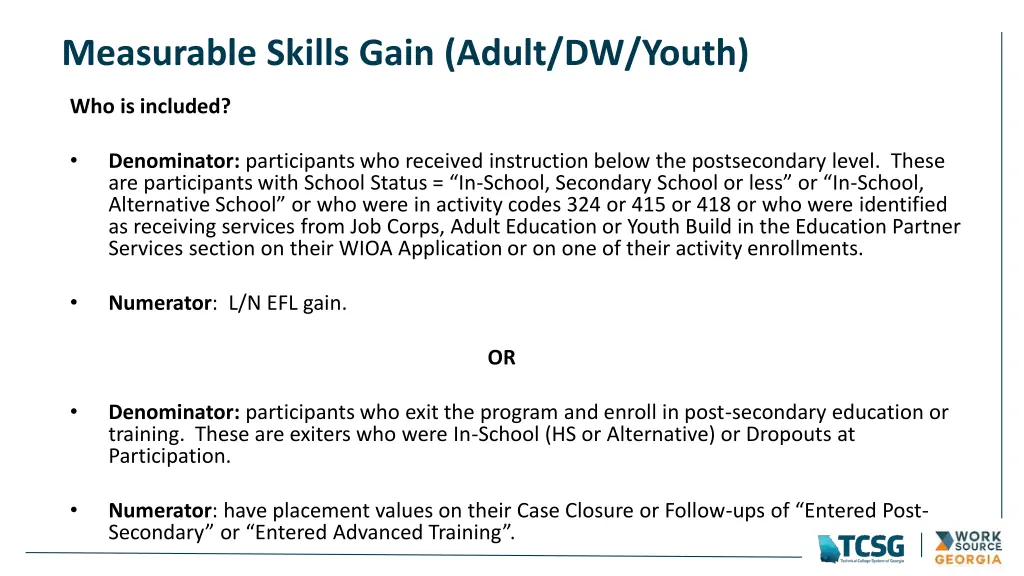 measurable skills gain adult dw youth 8