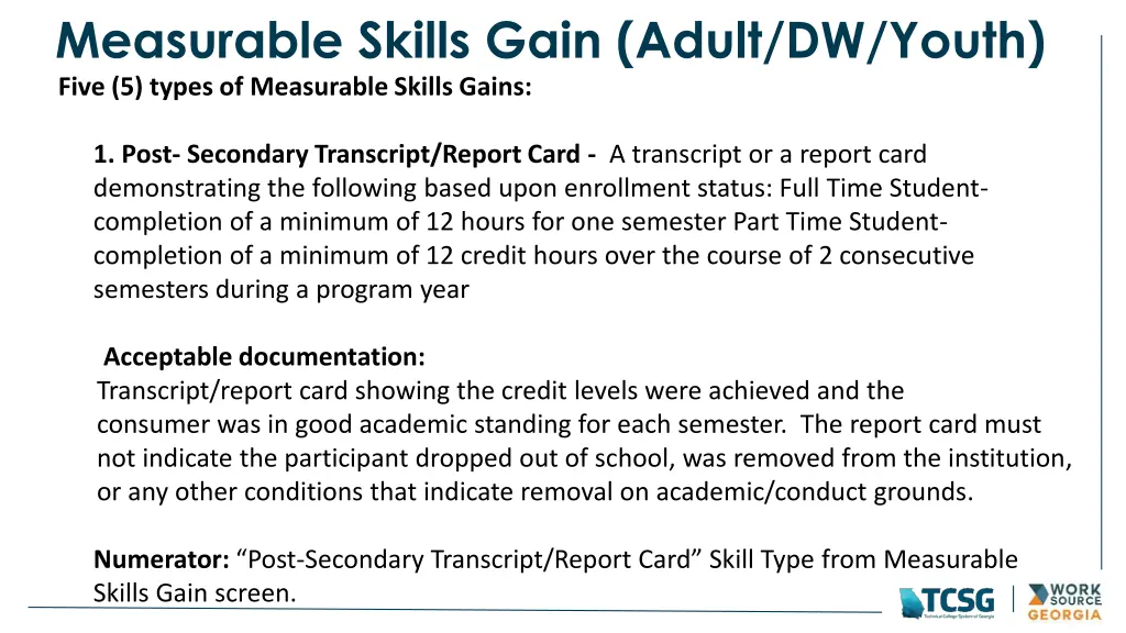 measurable skills gain adult dw youth five